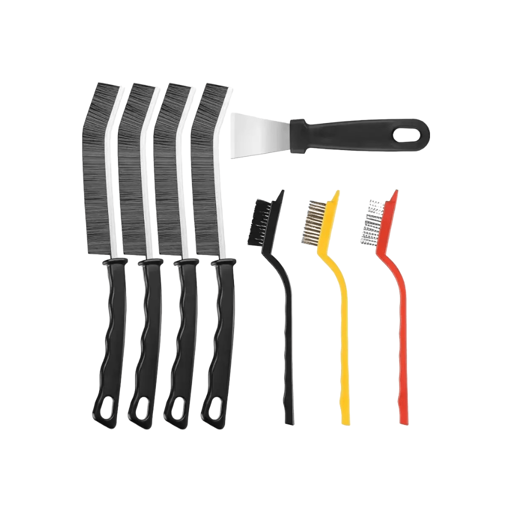 4x Spaltreinigungsbürsten-Set | 3x Hartborsten + Küchenschaber – Für Fugen, Backöfen & Grill - Hotelclubshop